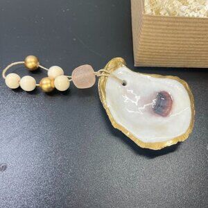 Grit & Grace Gold Beaded Oyster Shell Pink Christmas Ornament Hand Crafted